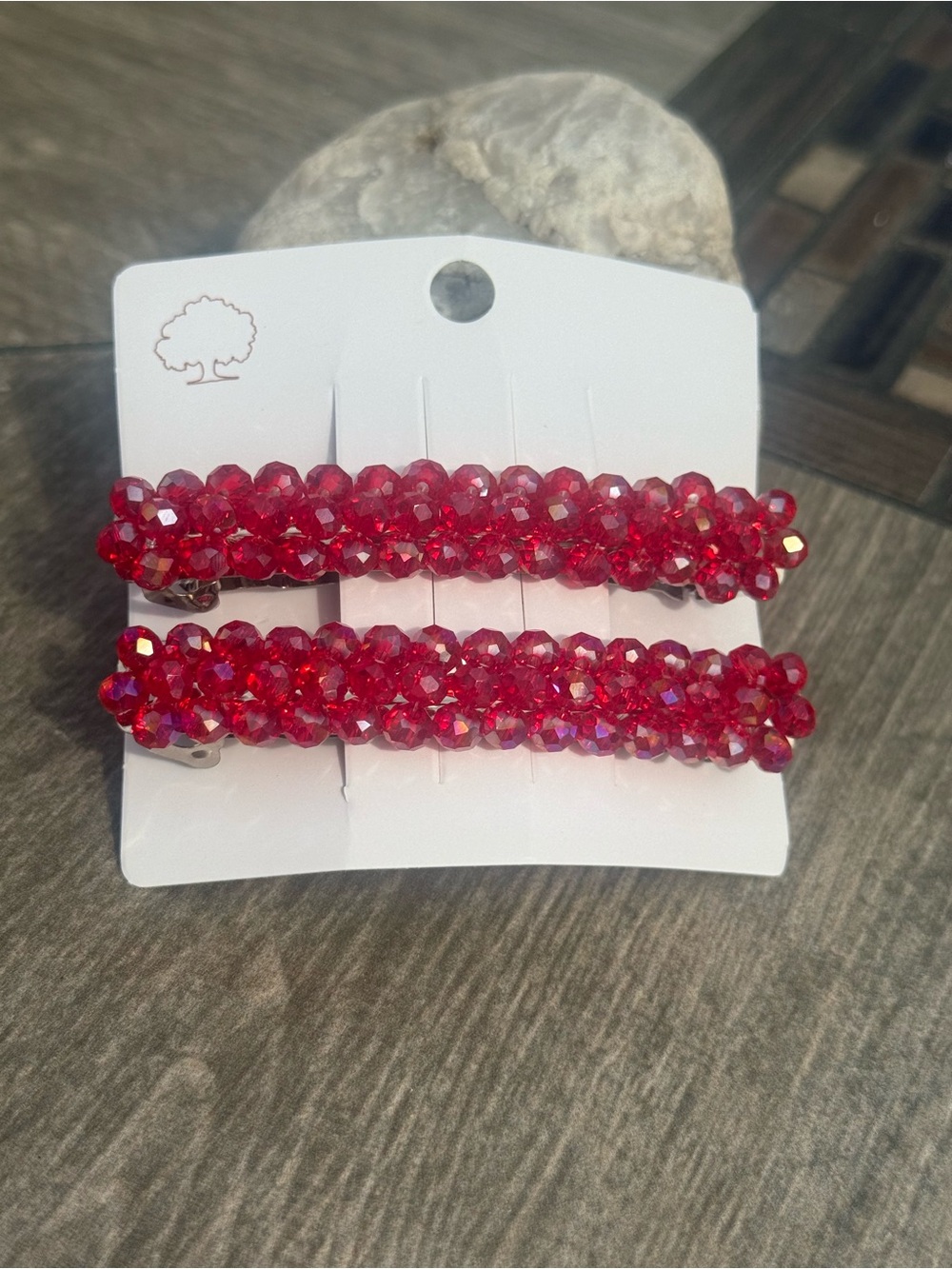 NWT 2pc Red Crystal Beaded High Quality Large Hair Clips -Women Accessories